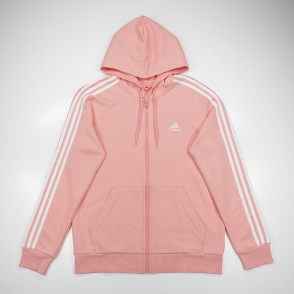 adidas Tops - Adidas Women's Pocket Essentials 3 Stripes Full Zip Fleece Hoodie Pink Size L